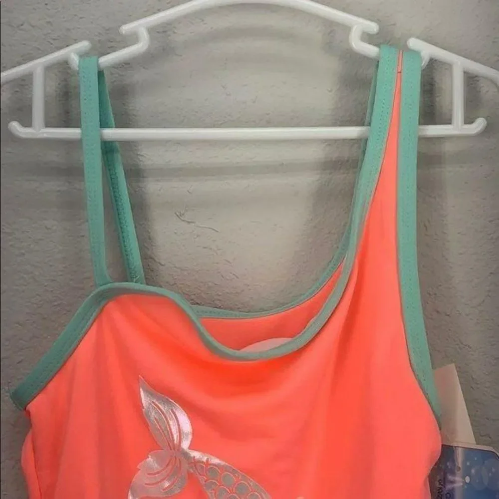 Candy Girl Mermaid Squad One Piece Small Bathing suit orange teal coral Swimsuit